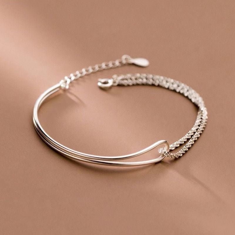 Bracelet jonc double couche et chaîne tennis en argent 999, style luxueux délicat, cadeau parfait d'anniversaire - IVOIRART.COM
