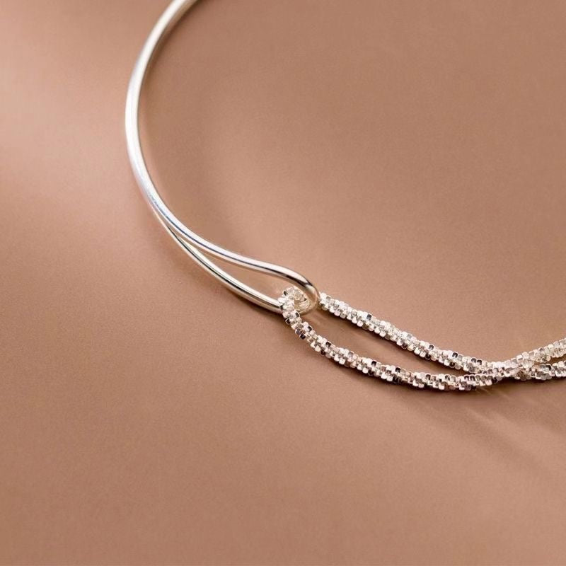 Bracelet jonc double couche et chaîne tennis en argent 999, style luxueux délicat, cadeau parfait d'anniversaire - IVOIRART.COM