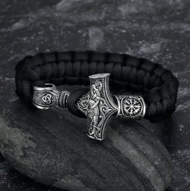 Bracelet Mjolnir en Paracorde Artisanale Asgard, Taille 21 cm, Élégance Viking - IVOIRART.COM