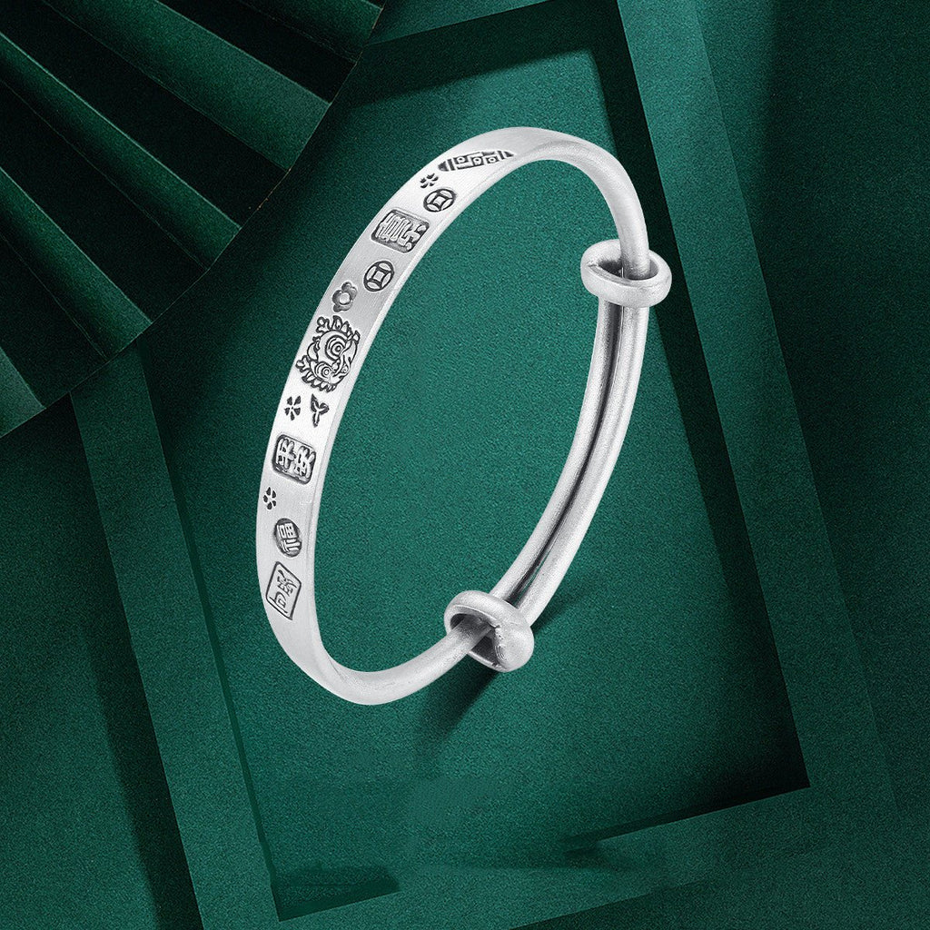 Bracelet ornement Dragon en argent sterling 999 finition vieillie, diamètre 43mm - IVOIRART.COM