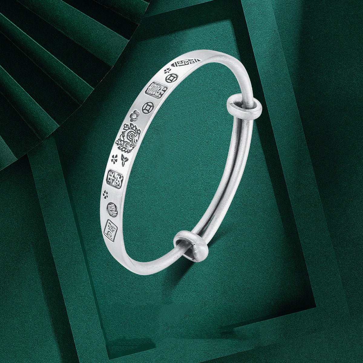 Bracelet ornement Dragon en argent sterling 999 finition vieillie, diamètre 43mm - IVOIRART.COM