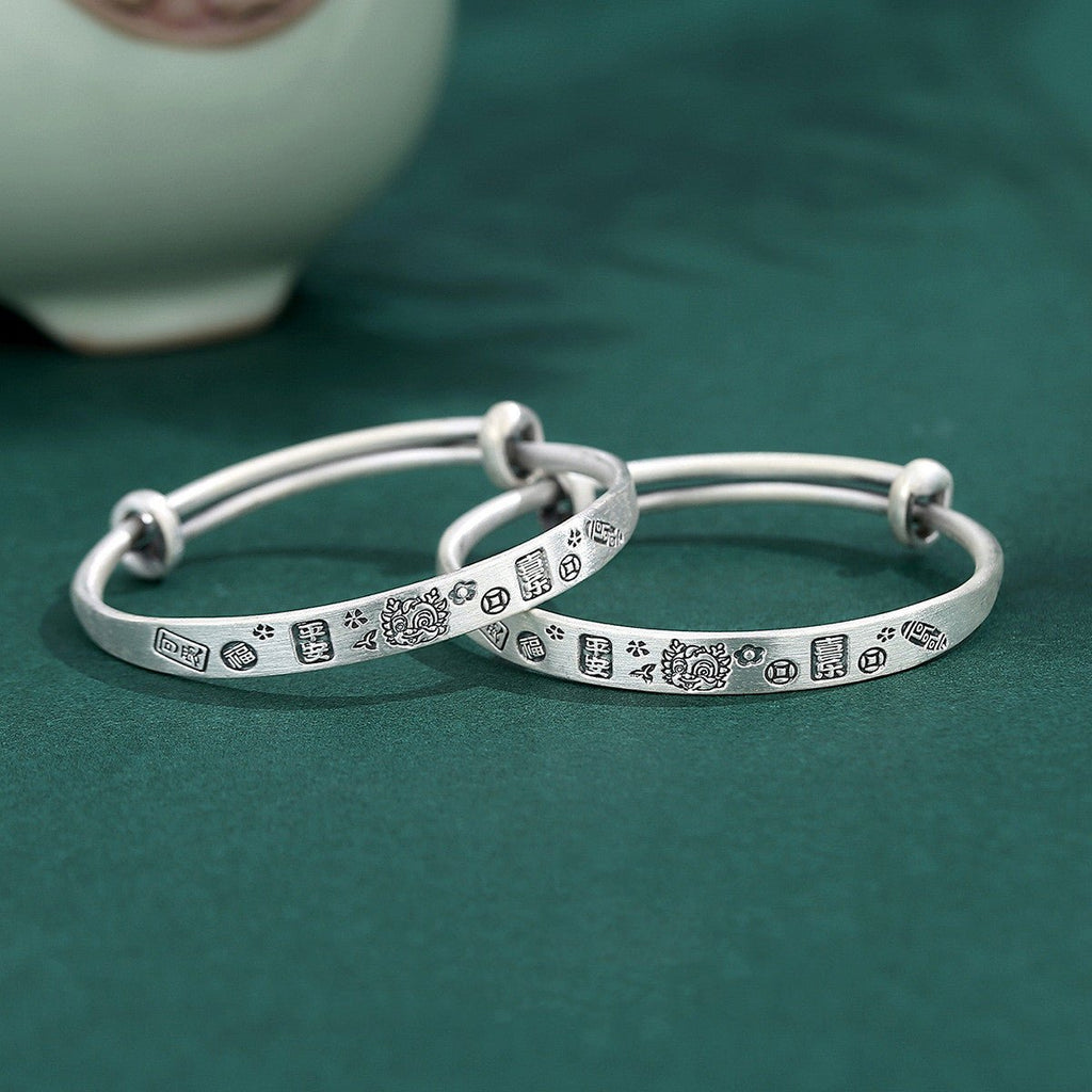 Bracelet ornement Dragon en argent sterling 999 finition vieillie, diamètre 43mm - IVOIRART.COM