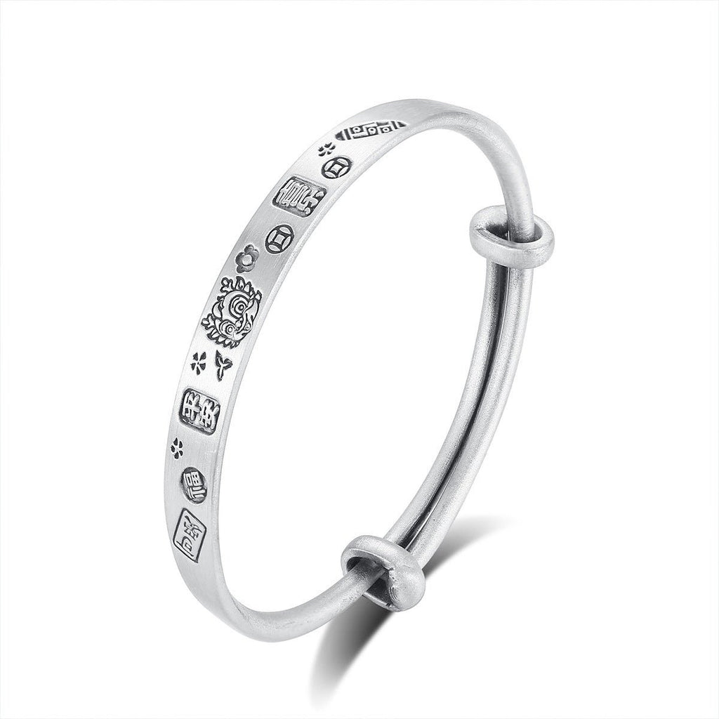 Bracelet ornement Dragon en argent sterling 999 finition vieillie, diamètre 43mm - IVOIRART.COM