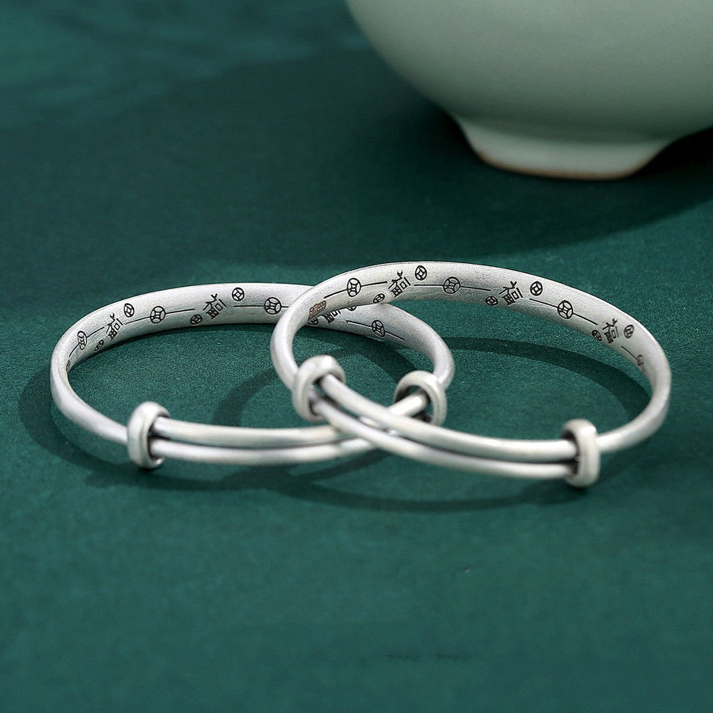 Bracelet ornement Dragon en argent sterling 999 finition vieillie, diamètre 43mm - IVOIRART.COM