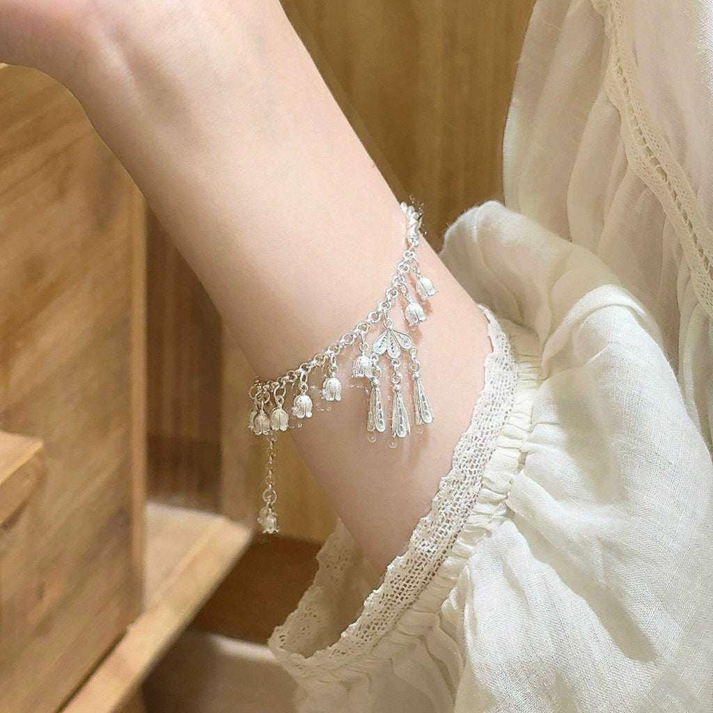 Bracelet pampille en argent sterling 999 Lys des vallées, style chinois délicat, idéal pour un port quotidien et un cadeau d'exception - IVOIRART.COM