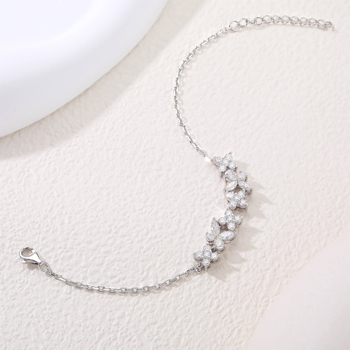 Bracelet papillon en argent sterling S925 avec pierres précieuses synthétiques, 16 cm, moissanite bleue et rose, plaqué platine, coffret cadeau mode - IVOIRART.COM