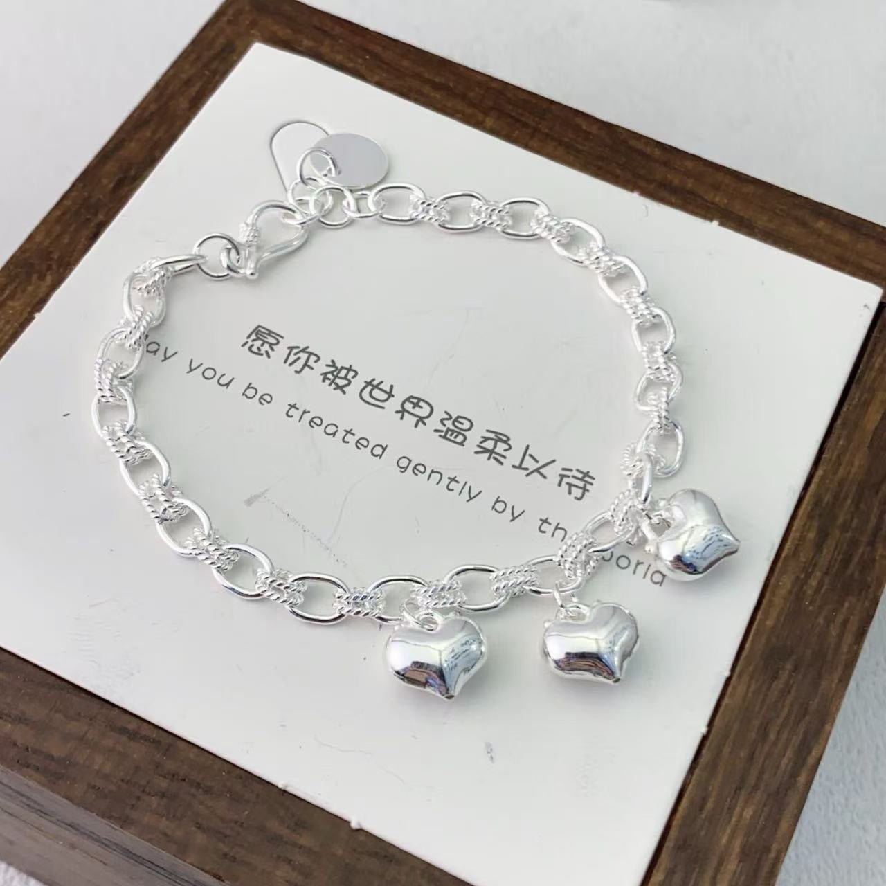 Bracelet pendentif cœur gonflé en argent sterling 999, style élégant et tendance - IVOIRART.COM