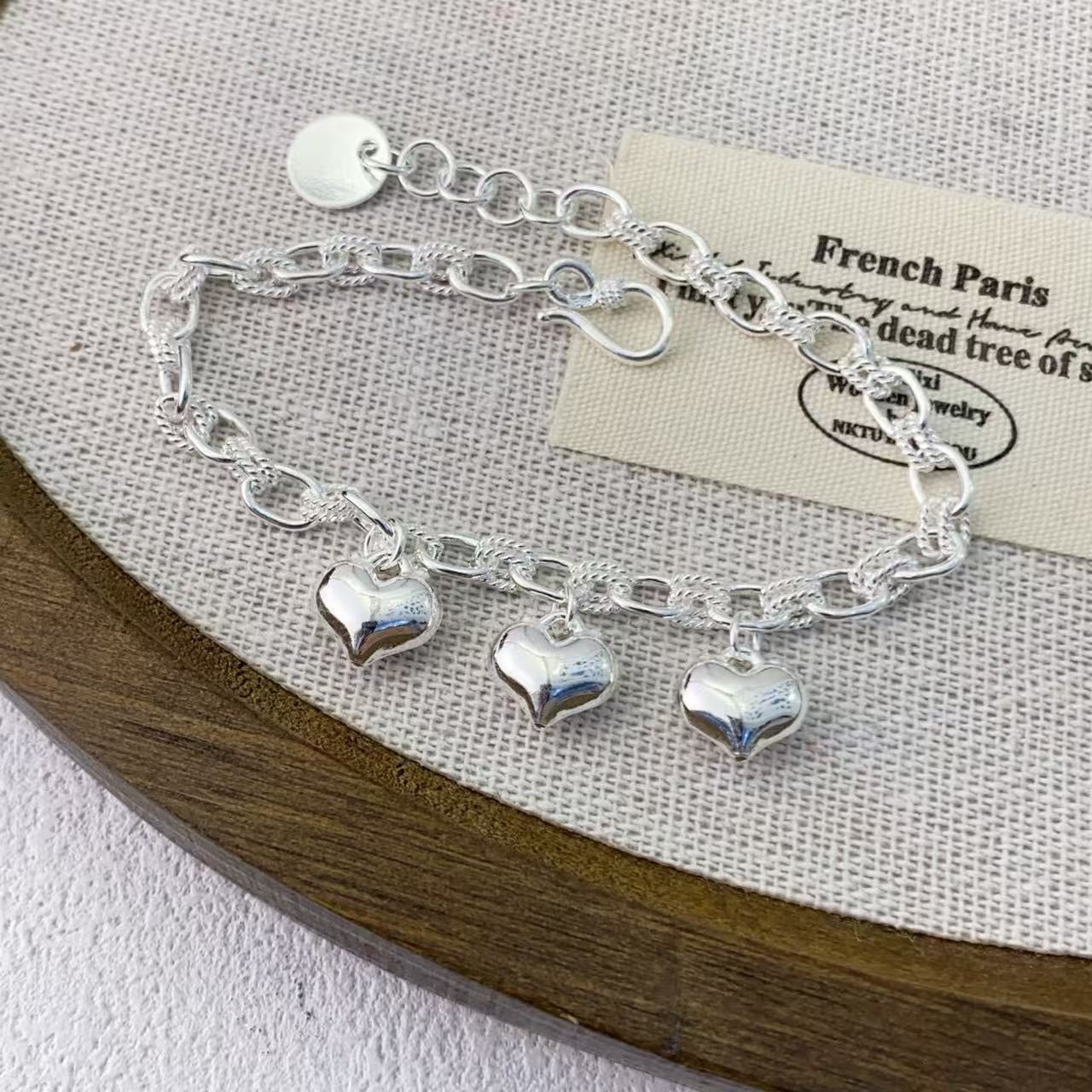 Bracelet pendentif cœur gonflé en argent sterling 999, style élégant et tendance - IVOIRART.COM