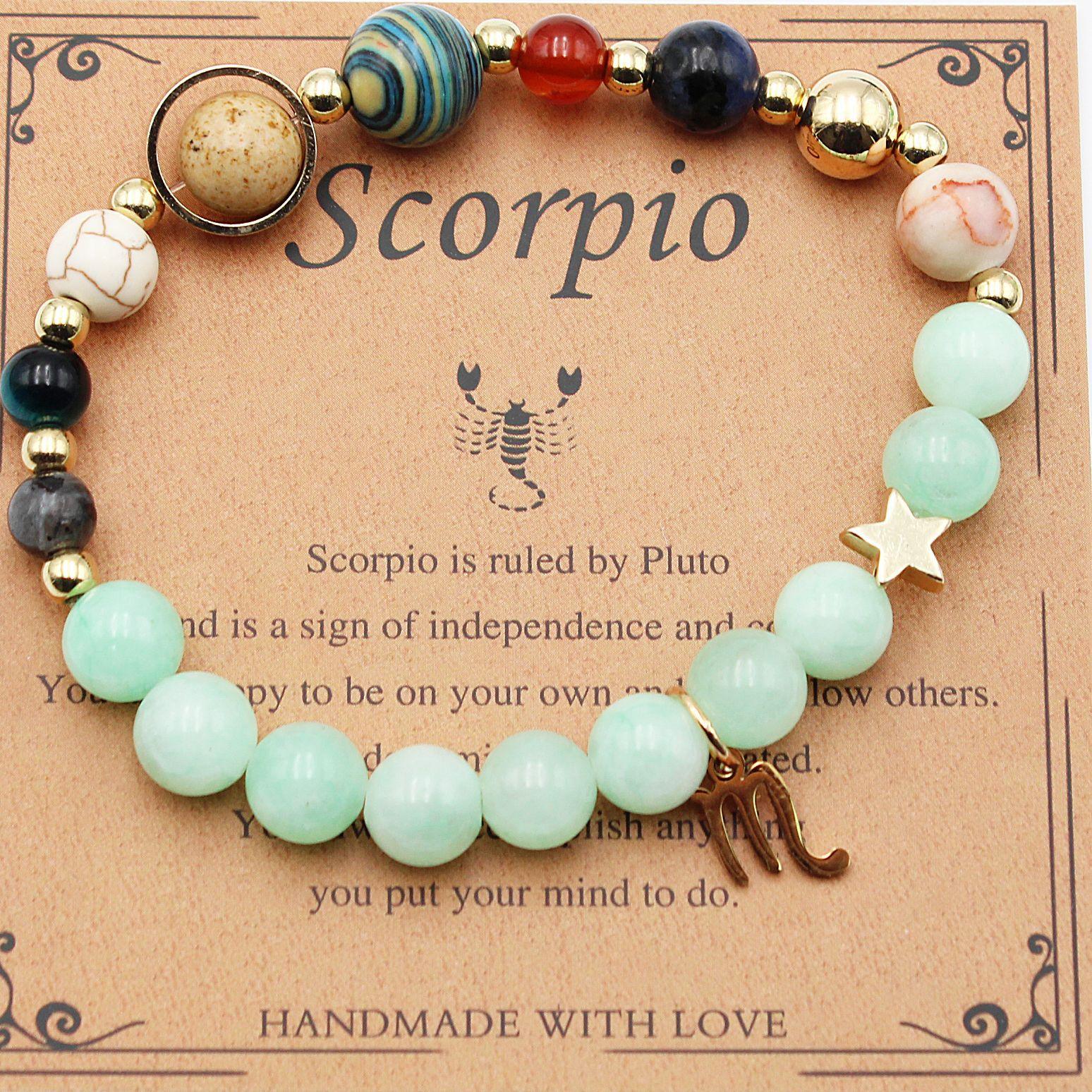 Bracelet Perles Morgan Pierre Naturelle avec 12 Constellations des Huit Planètes - IVOIRART.COM