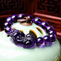 Bracelet perles rondes Pixiu en améthyste — porte-bonheur élégant et unisexe chic. - IVOIRART.COM