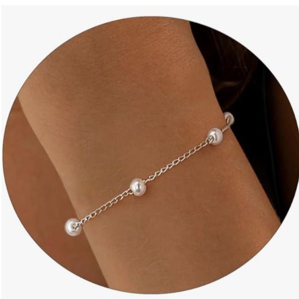 Bracelet Petit Perle en Chaîne d'Or 14K, Bijou Minimaliste et Adorable - IVOIRART.COM