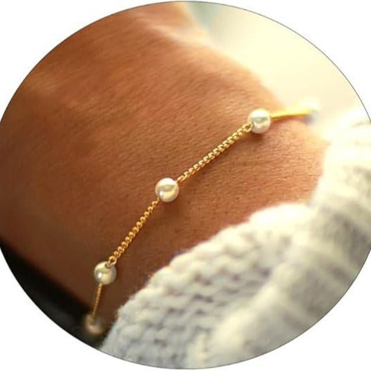 Bracelet Petit Perle en Chaîne d'Or 14K, Bijou Minimaliste et Adorable - IVOIRART.COM