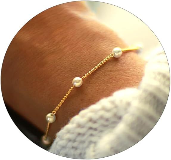 Bracelet Petit Perle en Chaîne d'Or 14K, Bijou Minimaliste et Adorable - IVOIRART.COM