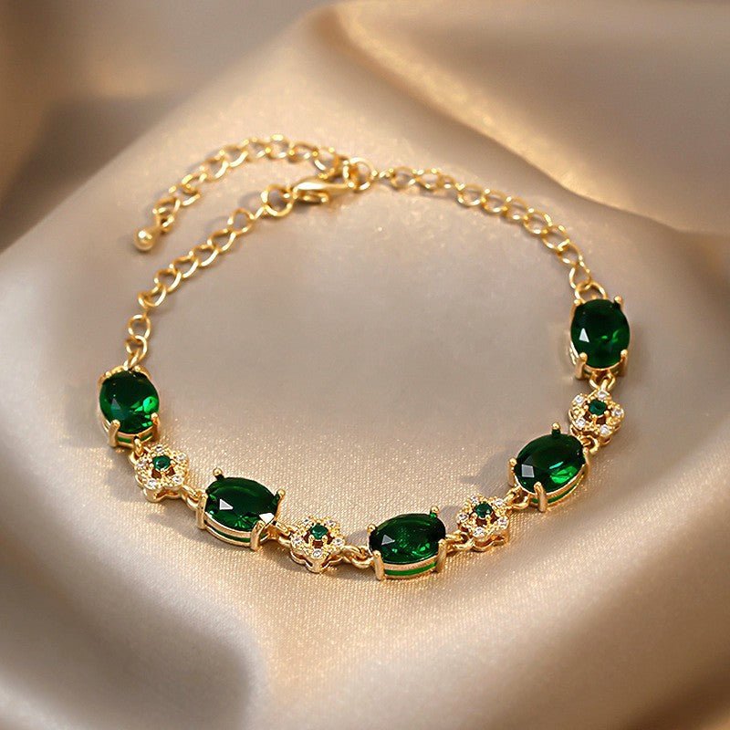 Bracelet plaqué or 18K avec zircone géométrique cercle carré floral chic élégant - IVOIRART.COM