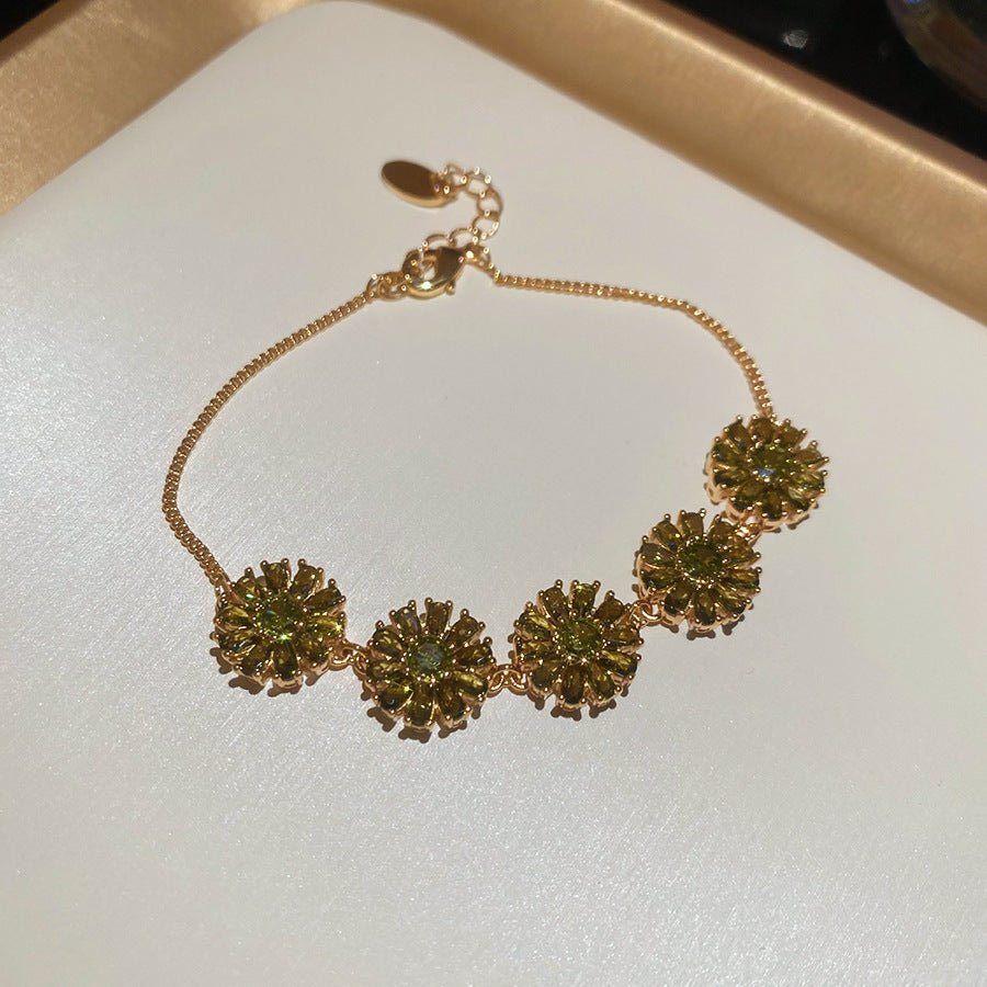 Bracelet plaqué or 18K avec zircone géométrique cercle carré floral chic élégant - IVOIRART.COM