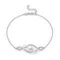 Bracelet pour Femme en Argent Sterling S925, Perles d'Eau Douce Naturelles, Design Infini Pavé, 3 g, Plaqué Platine, Chaînette d'Extension, Coffret Cadeau - IVOIRART.COM
