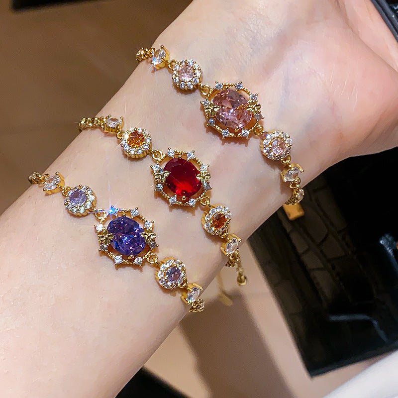 Bracelet réglable plaqué or 18K avec zircone multicolore ovale, élégant cadeau fin - IVOIRART.COM