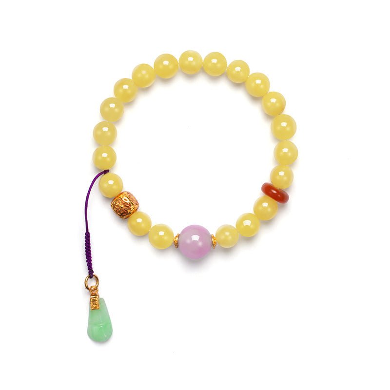 Bracelet russe en cire d'abeille naturelle Fashion pour femme, perles 8mm S925 or - IVOIRART.COM