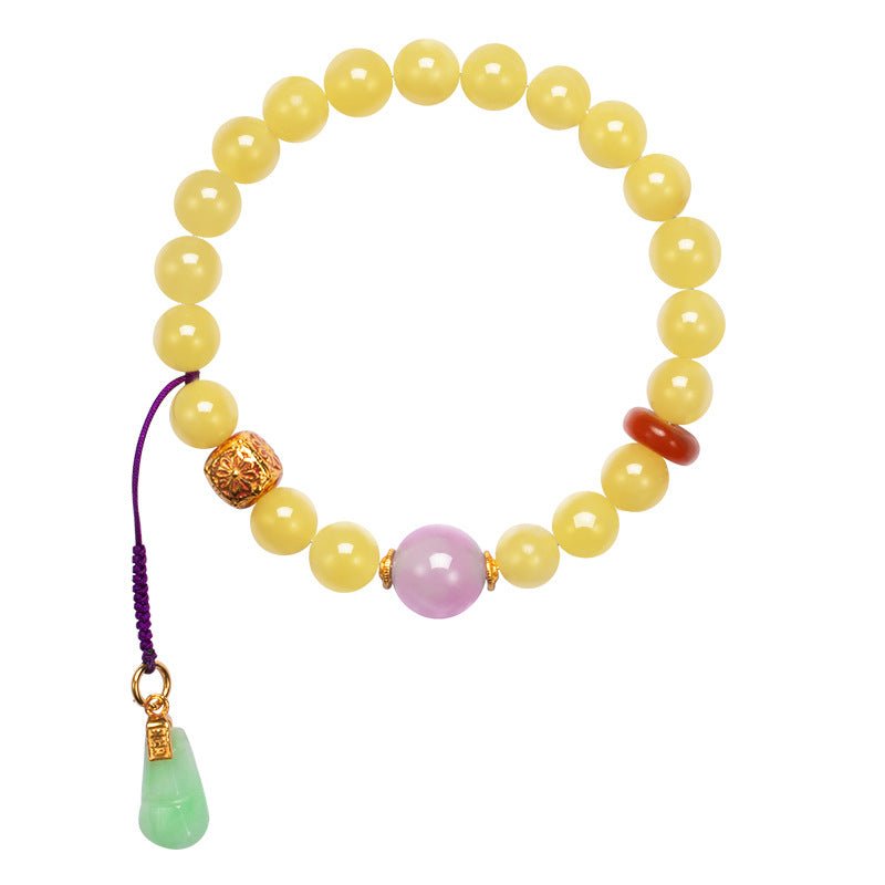 Bracelet russe en cire d'abeille naturelle Fashion pour femme, perles 8mm S925 or - IVOIRART.COM