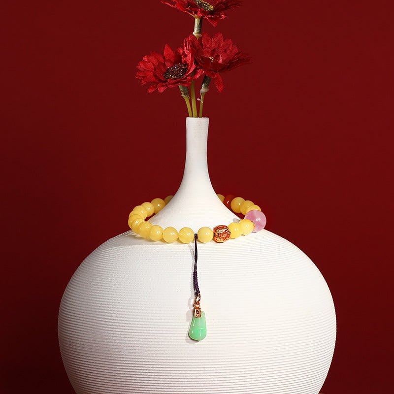 Bracelet russe en cire d'abeille naturelle Fashion pour femme, perles 8mm S925 or - IVOIRART.COM