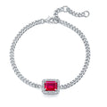 Bracelet S925 Argent Sterling Rubis Synthétique 8x6mm Halo Cubain Ajustable 5.4g - IVOIRART.COM