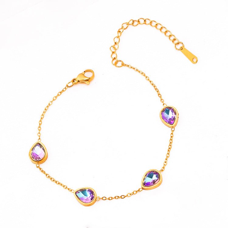 Bracelet simple couleur zircon strass cœur irrégulier goutte d'eau élégant - IVOIRART.COM