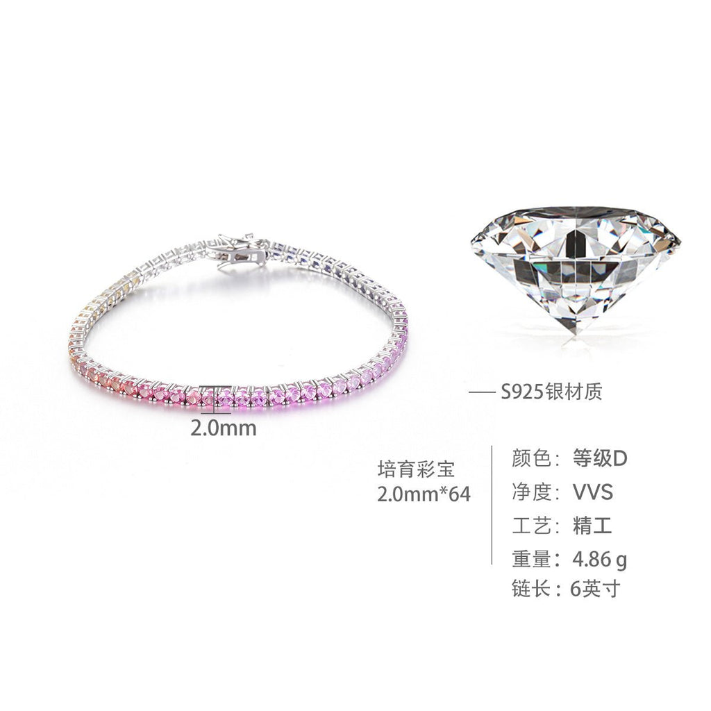 Bracelet Tennis 2mm S925 Argent Sterling Pierres Arc-en-Ciel Créées en Laboratoire Argent Platine - IVOIRART.COM