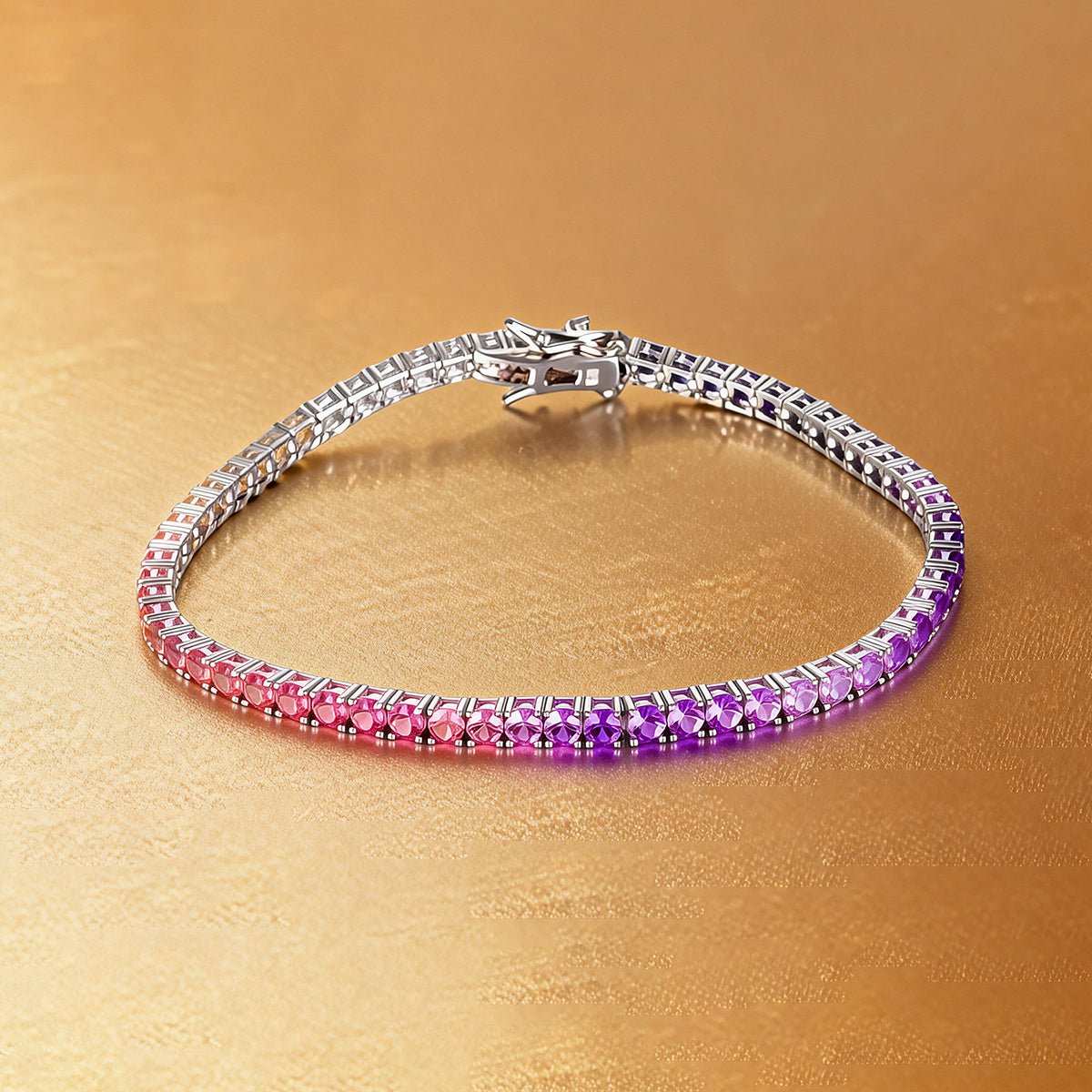 Bracelet Tennis 2mm S925 Argent Sterling Pierres Arc-en-Ciel Créées en Laboratoire Argent Platine - IVOIRART.COM