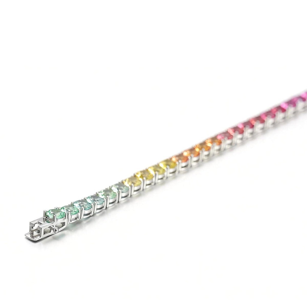 Bracelet Tennis Arc-en-Ciel 5mm en Argent Sterling S925 Plaqué Platine 7,5g avec Coffret Cadeau - IVOIRART.COM
