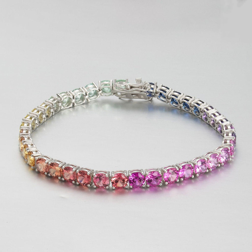 Bracelet Tennis Arc-en-Ciel 5mm en Argent Sterling S925 Plaqué Platine 7,5g avec Coffret Cadeau - IVOIRART.COM