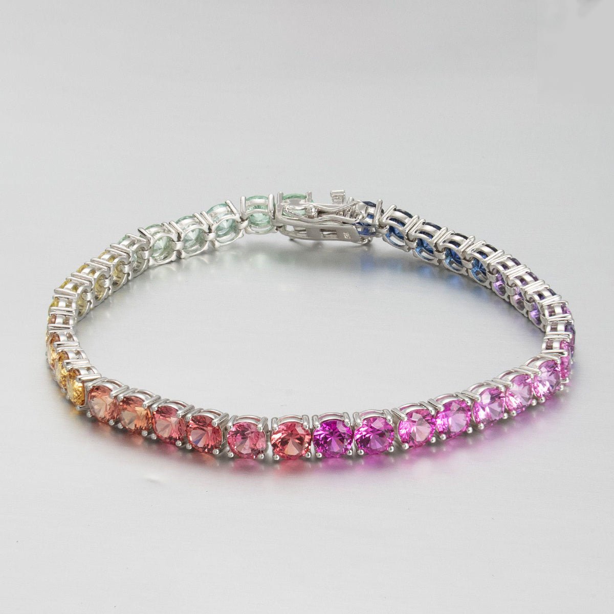 Bracelet Tennis Arc-en-Ciel 5mm en Argent Sterling S925 Plaqué Platine 7,5g avec Coffret Cadeau - IVOIRART.COM