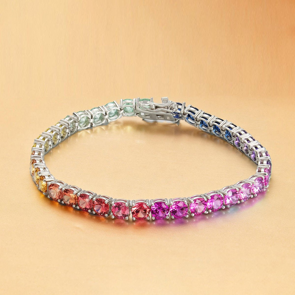 Bracelet Tennis Arc-en-Ciel 5mm en Argent Sterling S925 Plaqué Platine 7,5g avec Coffret Cadeau - IVOIRART.COM