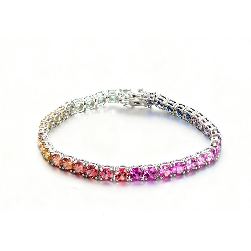 Bracelet Tennis Arc-en-Ciel 5mm en Argent Sterling S925 Plaqué Platine 7,5g avec Coffret Cadeau - IVOIRART.COM