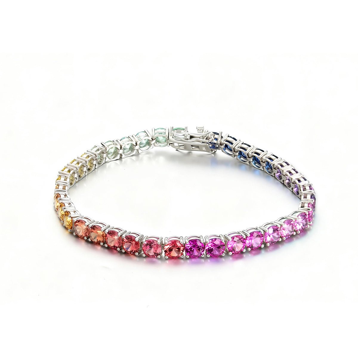 Bracelet Tennis Arc-en-Ciel 5mm en Argent Sterling S925 Plaqué Platine 7,5g avec Coffret Cadeau - IVOIRART.COM