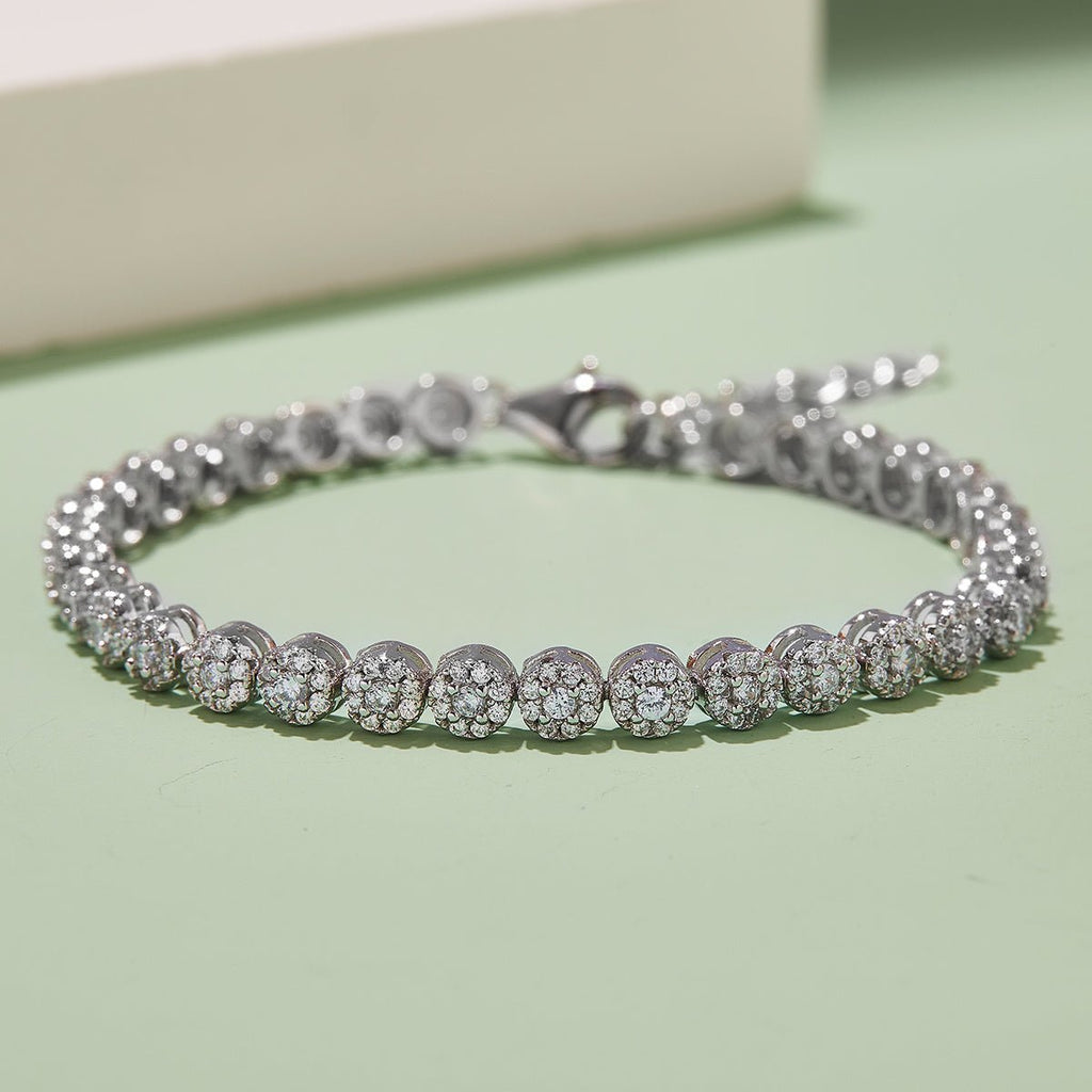 Bracelet Tennis Cluster Moissanite 2mm Argent Sterling S925 18cm 288pcs D VVS1 - IVOIRART.COM