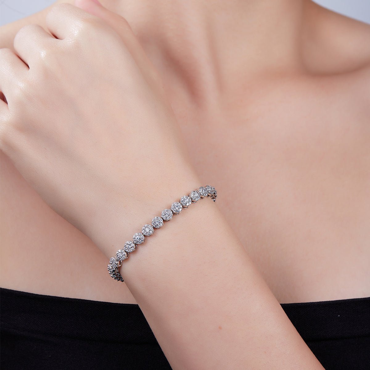 Bracelet Tennis Cluster Moissanite 2mm Argent Sterling S925 18cm 288pcs D VVS1 - IVOIRART.COM
