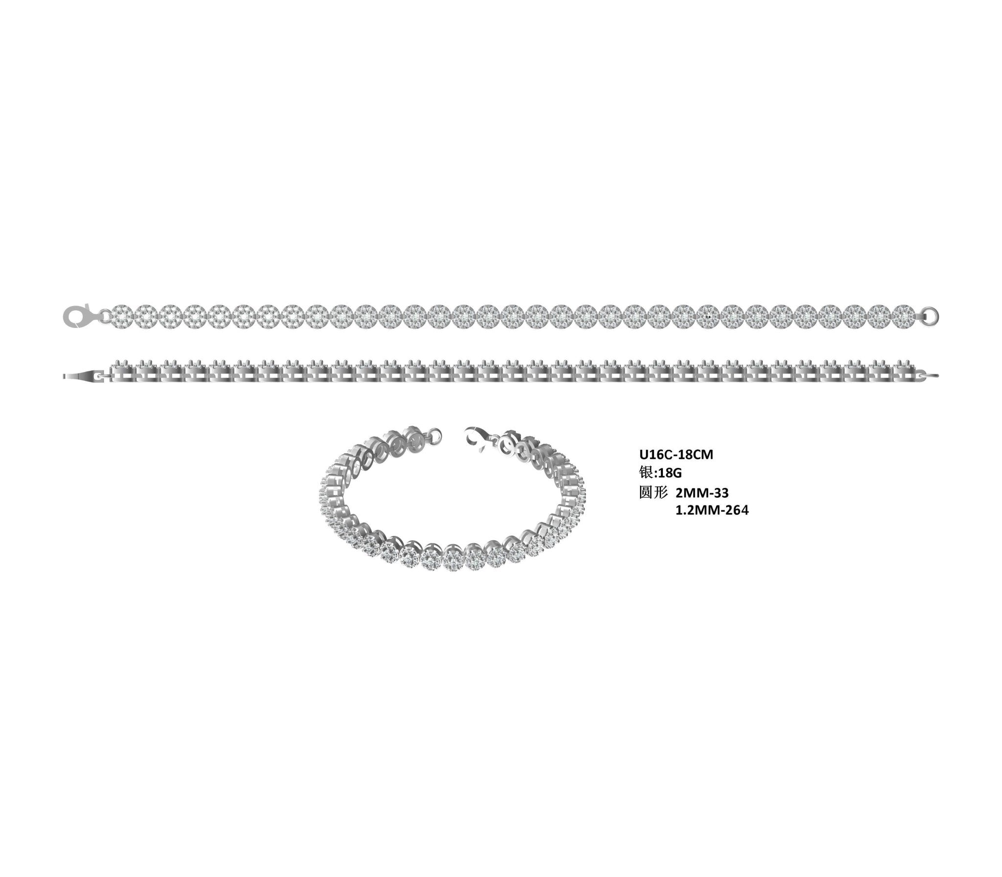 Bracelet Tennis Cluster Moissanite 2mm Argent Sterling S925 18cm 288pcs D VVS1 - IVOIRART.COM