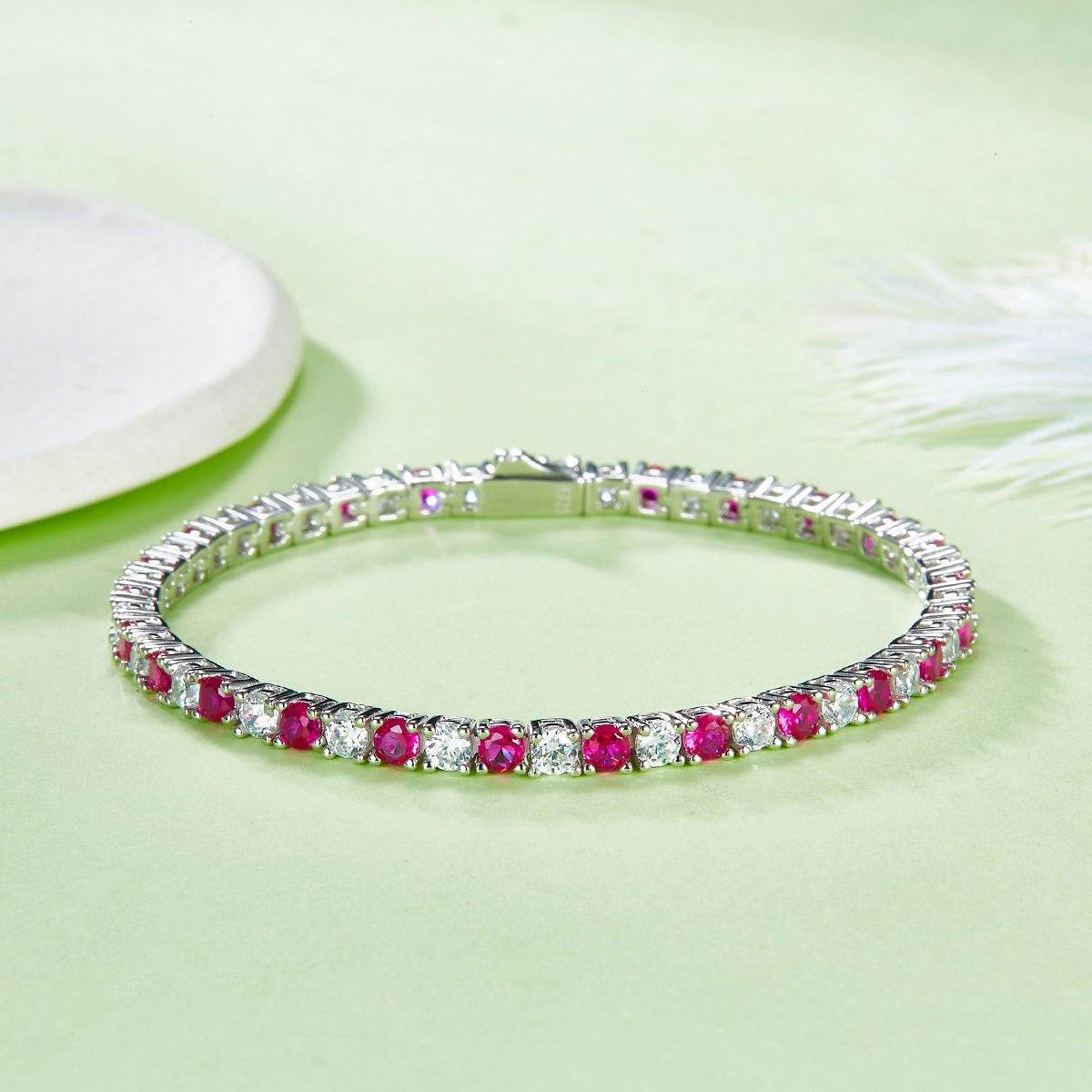 Bracelet Tennis en Argent S925 3x3mm Pierres Synthétiques Rouge Bleu Vert 16,5cm - IVOIRART.COM
