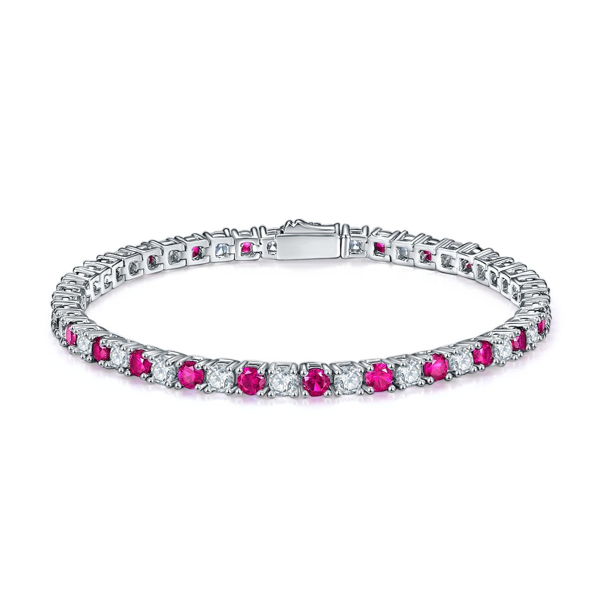 Bracelet Tennis en Argent S925 3x3mm Pierres Synthétiques Rouge Bleu Vert 16,5cm - IVOIRART.COM