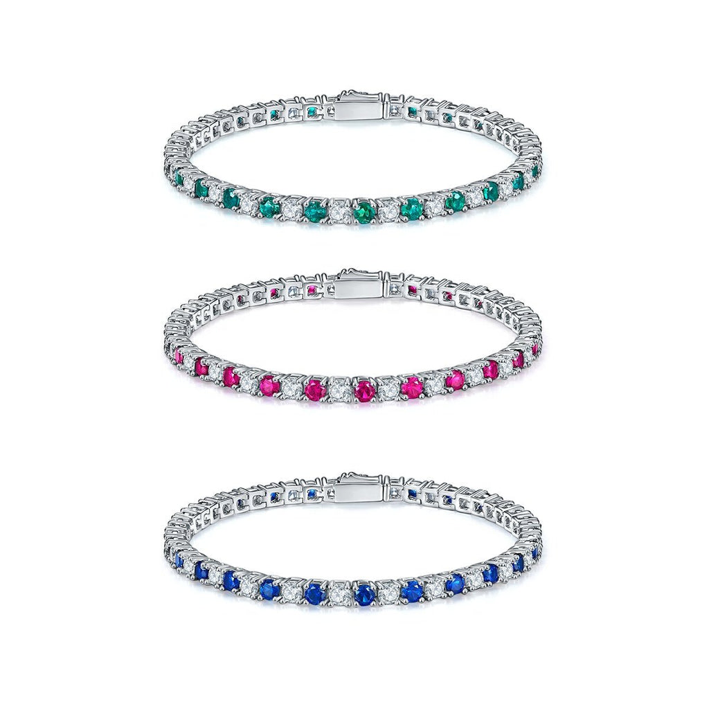 Bracelet Tennis en Argent S925 3x3mm Pierres Synthétiques Rouge Bleu Vert 16,5cm - IVOIRART.COM