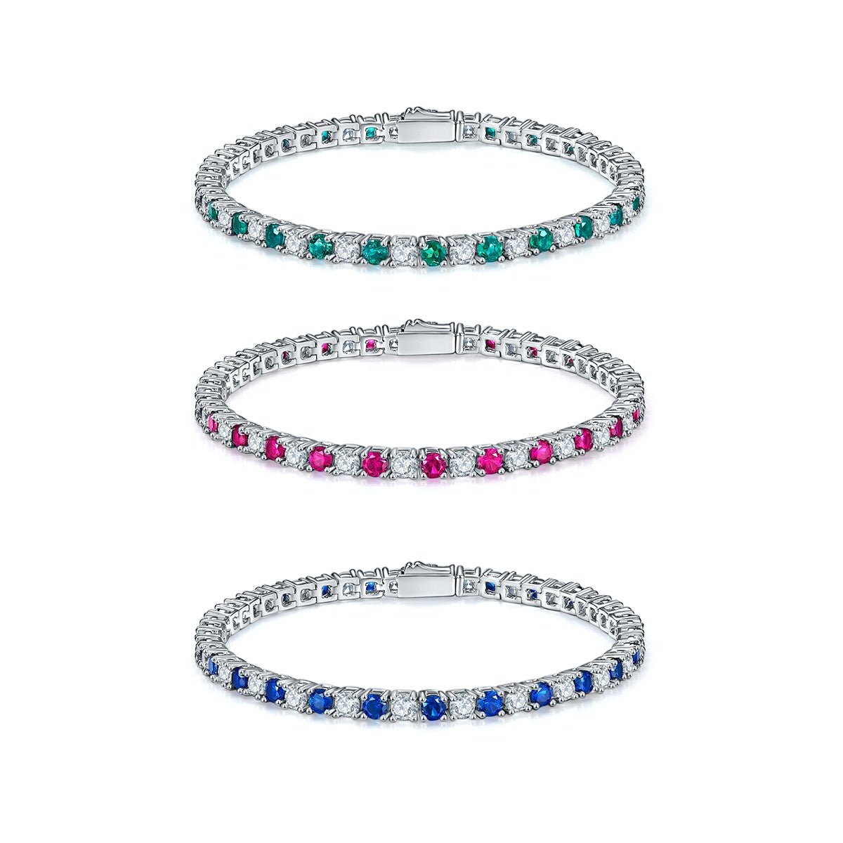 Bracelet Tennis en Argent S925 3x3mm Pierres Synthétiques Rouge Bleu Vert 16,5cm - IVOIRART.COM