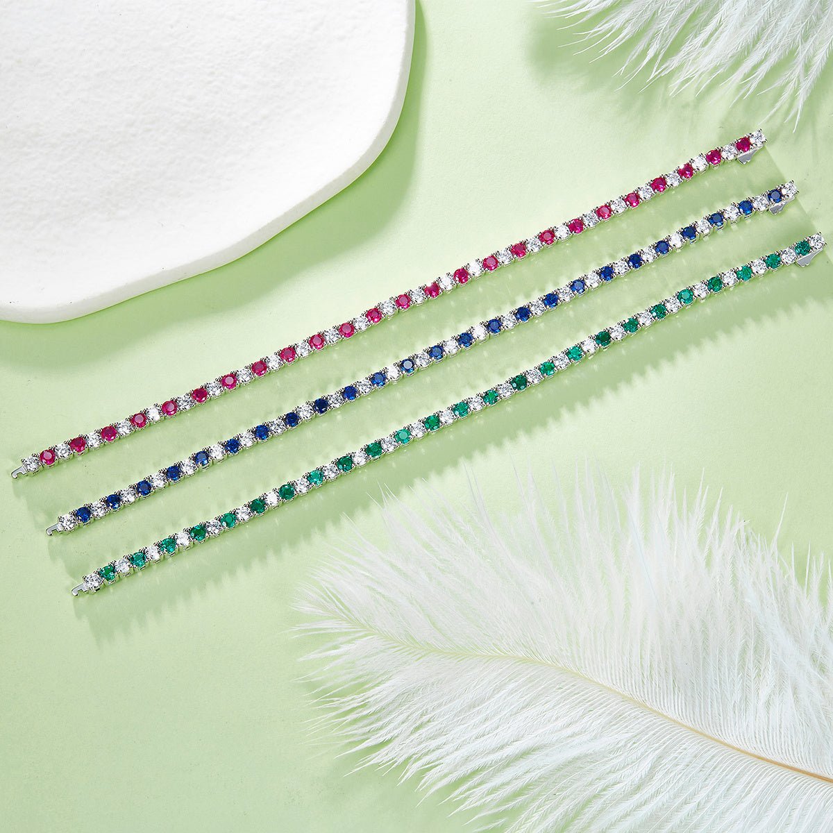 Bracelet Tennis en Argent S925 3x3mm Pierres Synthétiques Rouge Bleu Vert 16,5cm - IVOIRART.COM