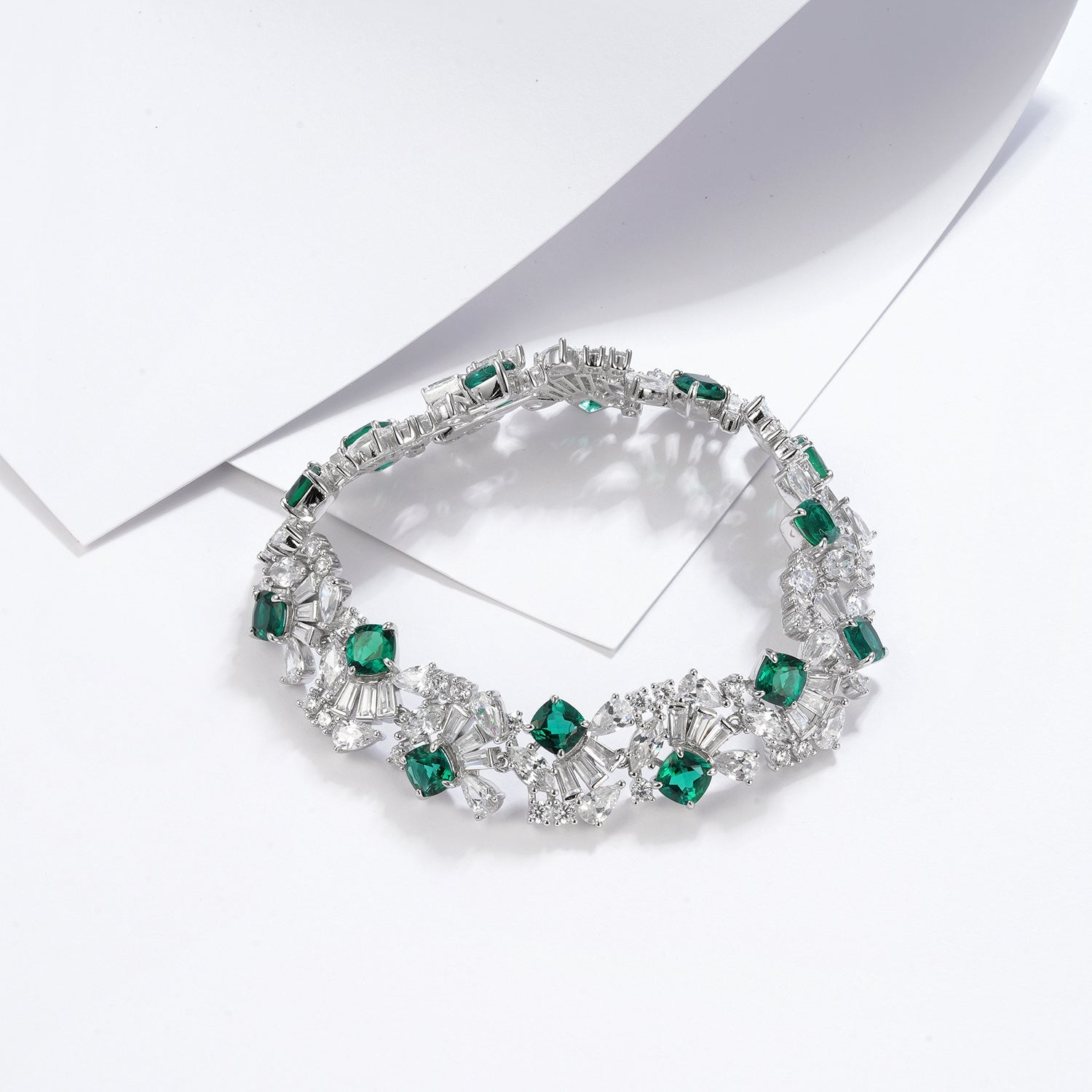 Bracelet Tennis en Argent Sterling S925 avec Émeraude, Rubis et Saphir lab. 16,5cm - IVOIRART.COM