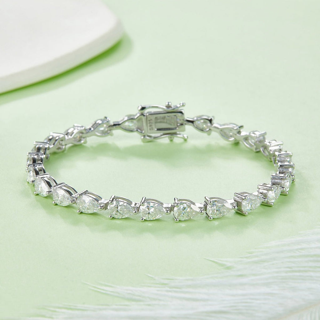 Bracelet Tennis en Argent Sterling S925 avec Moissanite Poire 6x4mm D VVS1 16-18-20cm Platine Certifié GRA Coffret Cadeau - IVOIRART.COM