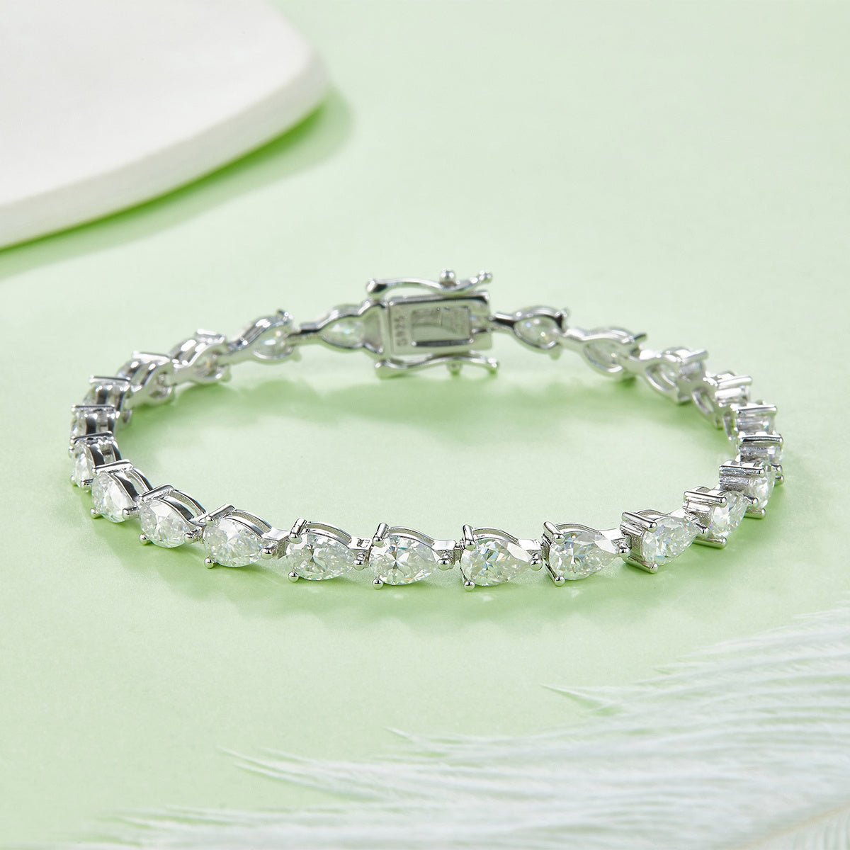Bracelet Tennis en Argent Sterling S925 avec Moissanite Poire 6x4mm D VVS1 16-18-20cm Platine Certifié GRA Coffret Cadeau - IVOIRART.COM