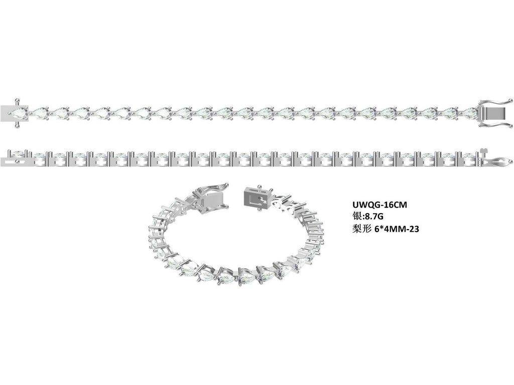 Bracelet Tennis en Argent Sterling S925 avec Moissanite Poire 6x4mm D VVS1 16-18-20cm Platine Certifié GRA Coffret Cadeau - IVOIRART.COM