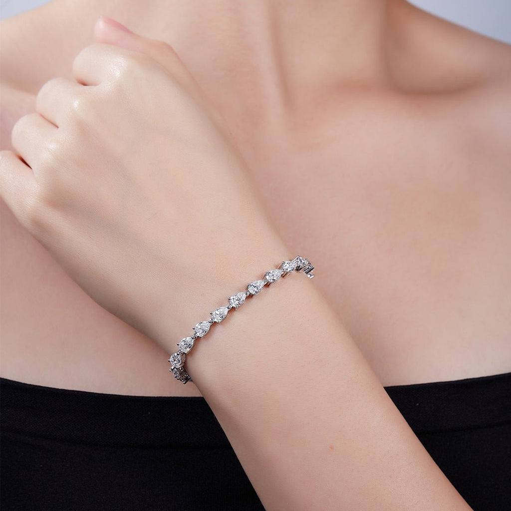Bracelet Tennis en Argent Sterling S925 avec Moissanite Poire 6x4mm D VVS1 16-18-20cm Platine Certifié GRA Coffret Cadeau - IVOIRART.COM