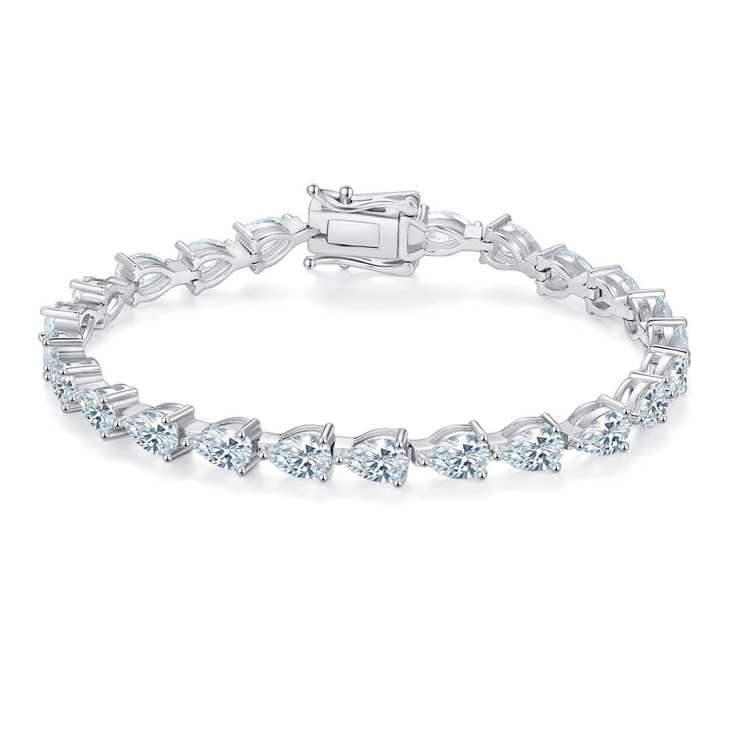 Bracelet Tennis en Argent Sterling S925 avec Moissanite Poire 6x4mm D VVS1 16-18-20cm Platine Certifié GRA Coffret Cadeau - IVOIRART.COM