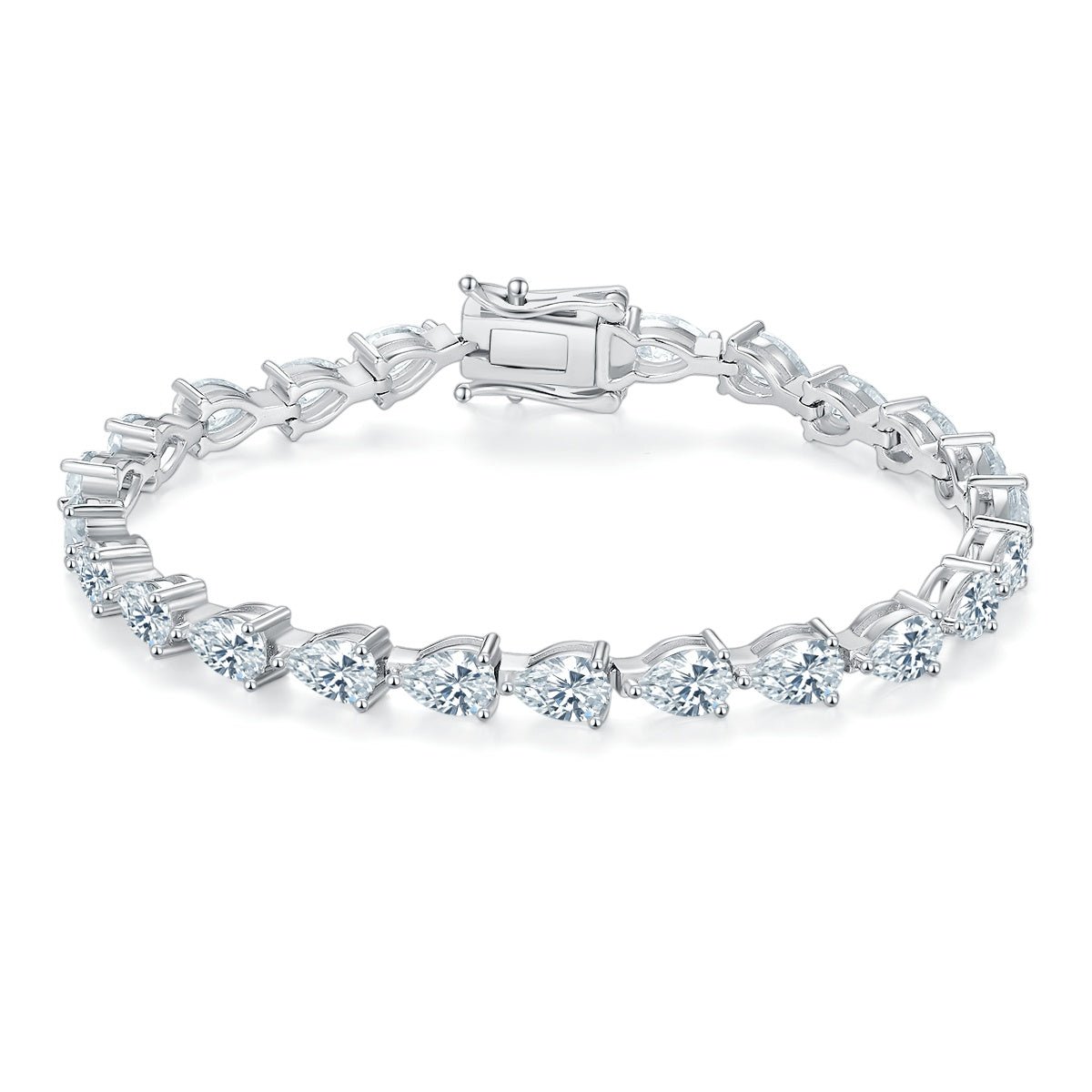 Bracelet Tennis en Argent Sterling S925 avec Moissanite Poire 6x4mm D VVS1 16-18-20cm Platine Certifié GRA Coffret Cadeau - IVOIRART.COM