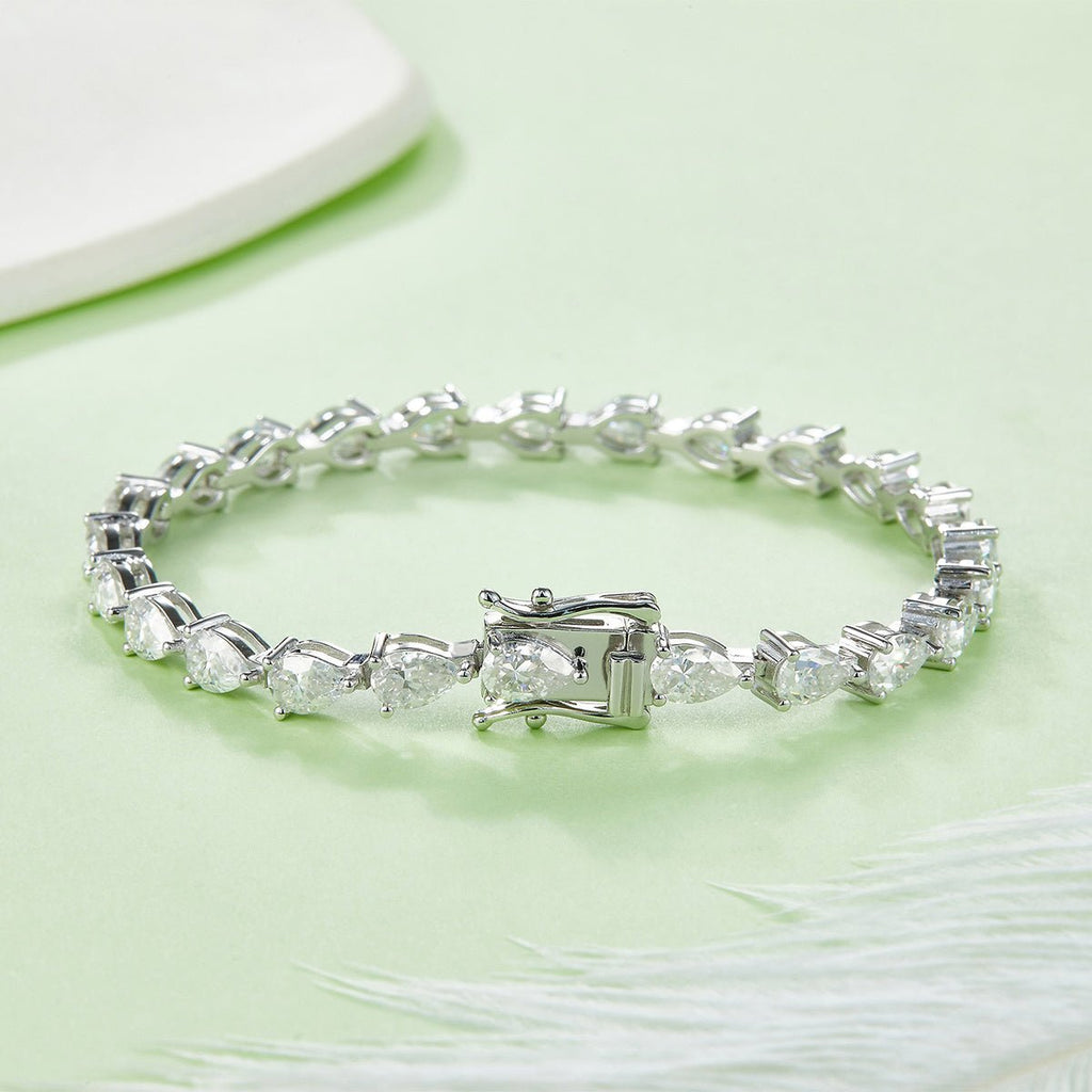 Bracelet Tennis en Argent Sterling S925 avec Moissanite Poire 6x4mm D VVS1 16-18-20cm Platine Certifié GRA Coffret Cadeau - IVOIRART.COM